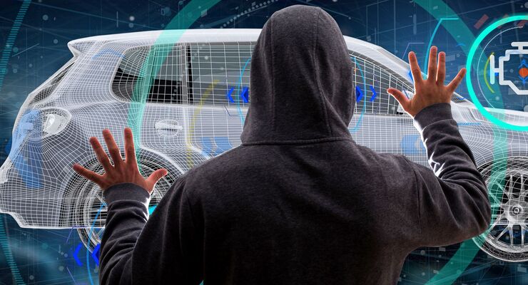 Hacker Man holding an smartcar concept  3d rendering